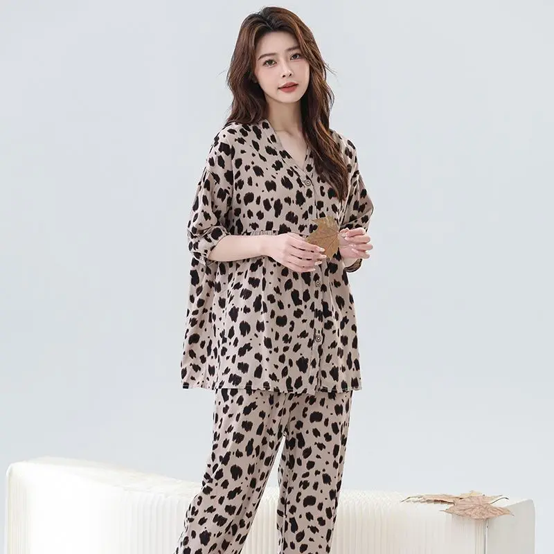 

Sweet Can Be Worn Outside Pajamas Suit Women's Summer and Autumn Floral Cardigan Loungewear 2026 New Cotton and Silk Pajamas