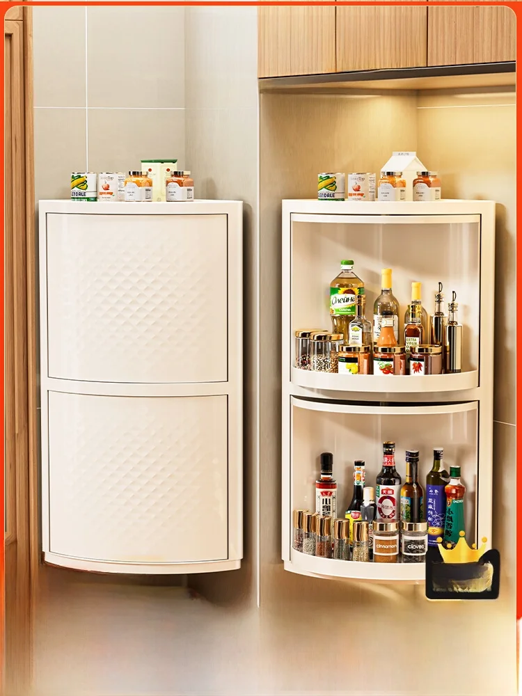 

Kitchen Rotating Spice Ra Wall Mounted Storage Box Multi-Function Turntable Corner Utilization Organizer Holder elf