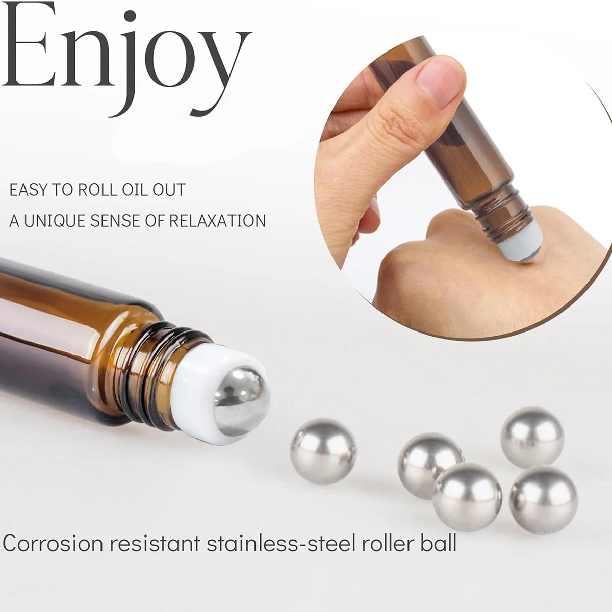 5ML 10ML Amber Glass Roll on Empty Bottle Plastic Cap Roller Ball for Perfume Essence Oils Skin Care Products