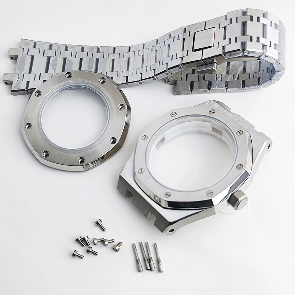 42mm Watch Case Fit NH34 NH35 NH38 NH70 NH72 Movement Stainless Steel Octagonal Automatic Case MOD Bracelet glass Back Sapphire