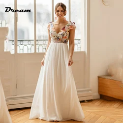 DREAM Customized White Square Collar Meidmaid Wedding Dresses Spandex Long Bridal Gowns Sweep Train Vestidos Novias Boda 2024