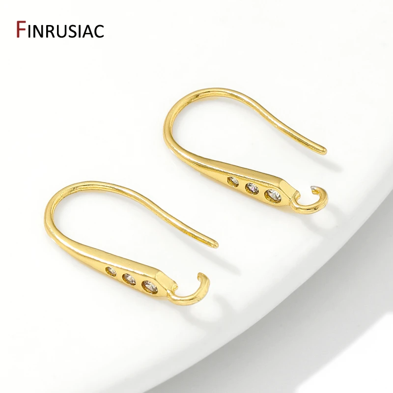 18K Gold Plated Zircon Earwires For DIY Earring Making Accessories,Brass Metal Earring Hooks Clasps,Supplies For Jewelry