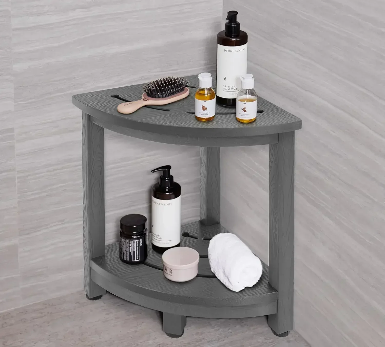 

Corner Shower Stool for Inside Shower, Waterproof Shower Bench for Shaving Legs, 2-Tier Bath Bench with Storage Shelf for