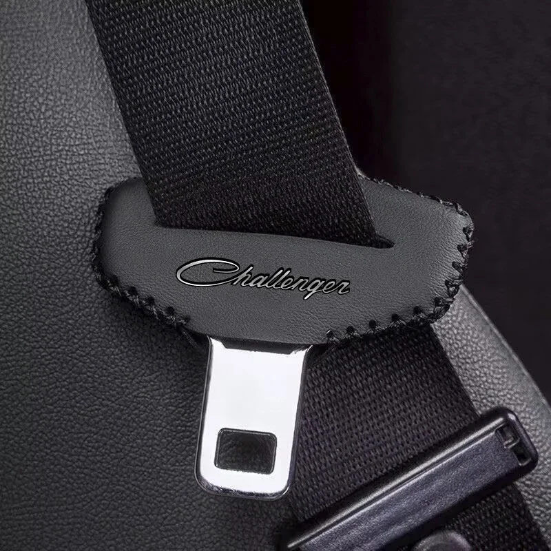 2pcs PU Leather Car Seat Belt Buckle Clip Cover Protector Anti-Scratch Case For Dodge Challenger