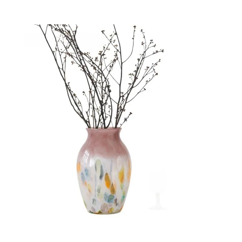 

Medieval petal pink glass vase ornament living room flower arrangement light luxury advanced sense creative hydroponics