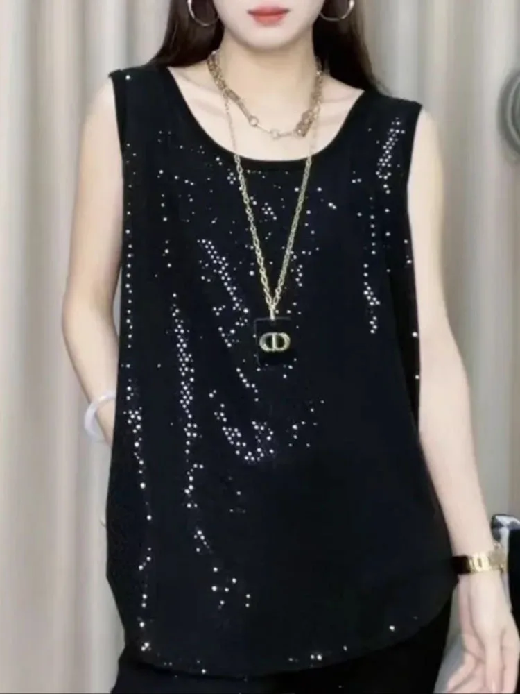 

Heavy Industry Shining Vest Women's 2025 Spring/Summer New Style Loose Large Sleeveless Bottom Top Stylish Slimming T-shirt