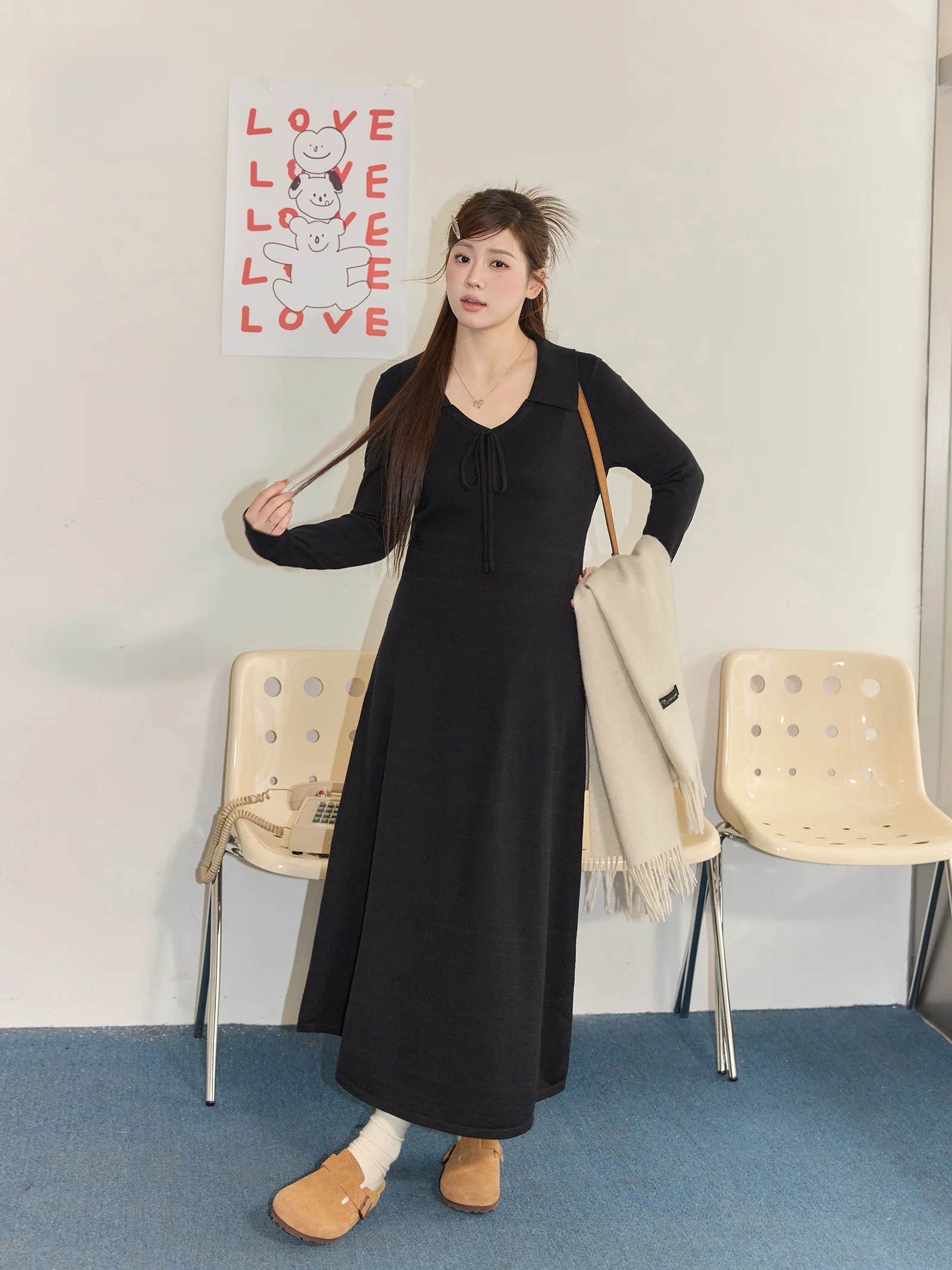 

plus Size Knitted Dress Slimming Concealing Autumn Winter Base Layer Dress Elegant Personality Black Dress for plus Size...