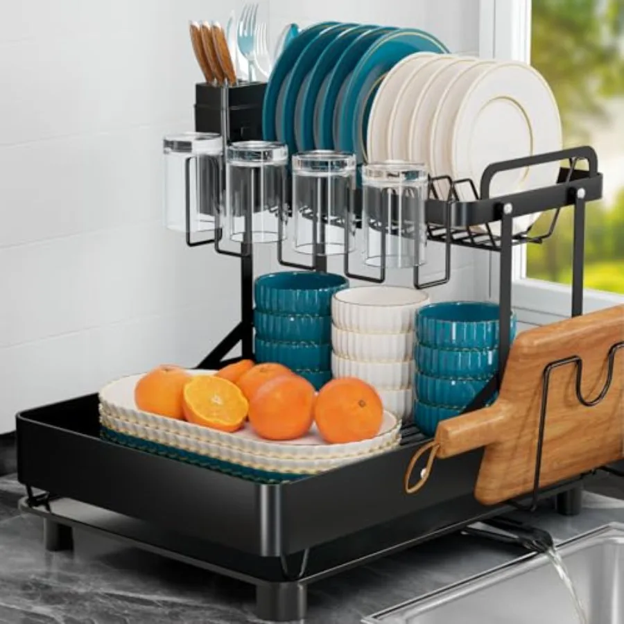 

Collapsible Dish Drying Racks for Kitchen Counter 304 Stainless Steel 2 Tier Dish Rack w Drainboard Foldable 360 Rotatable Expa