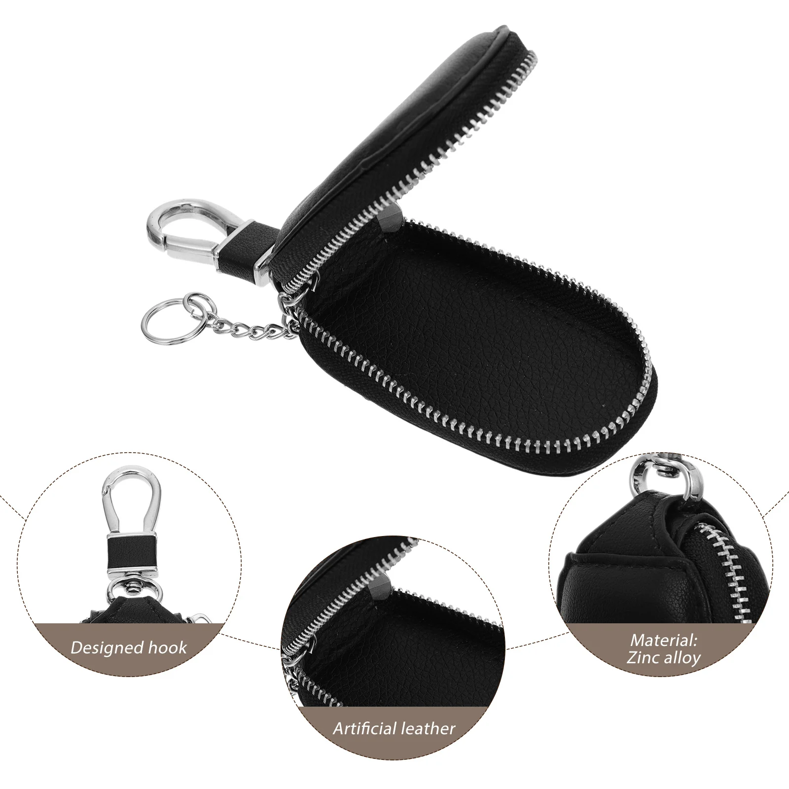 

1Pcs Vehicle Key Bag High Quality Zinc Alloy Artificial Small Lightweight Zipper Case Quick Access Car Key Storage Pouch