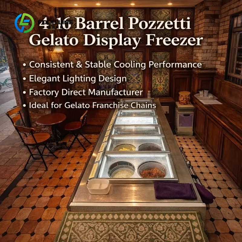 Customized Commercial Pozzetti Gelato Display Freezer 4/6/8/10/12 Tubs Ice Cream Dispping Showcase Counter for chain store