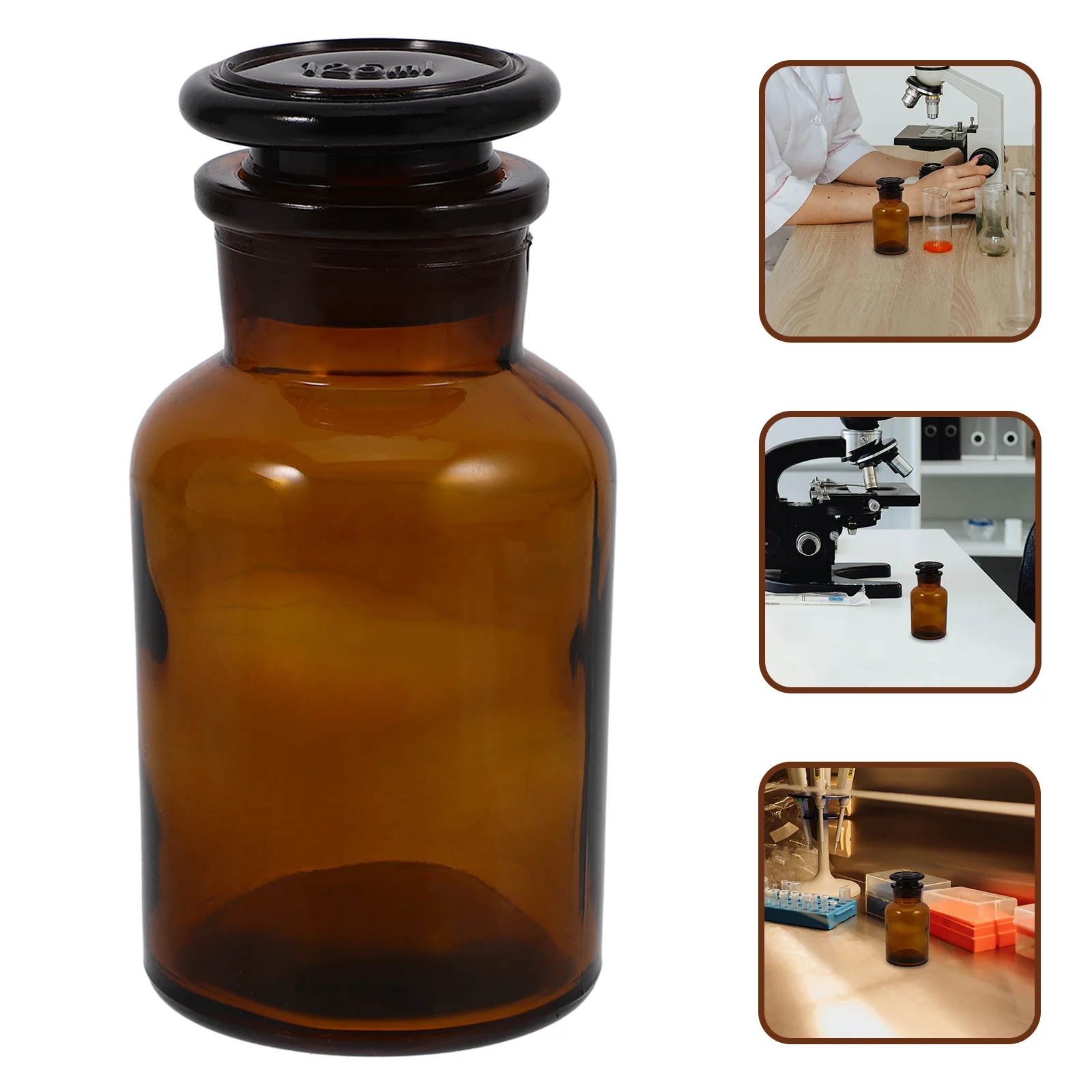 

125 Ml Amber Glass Reagent Bottle Wide Mouth Uv Protection Durable Material Laboratory Safe Storage Wide Mouth Glass Bottle