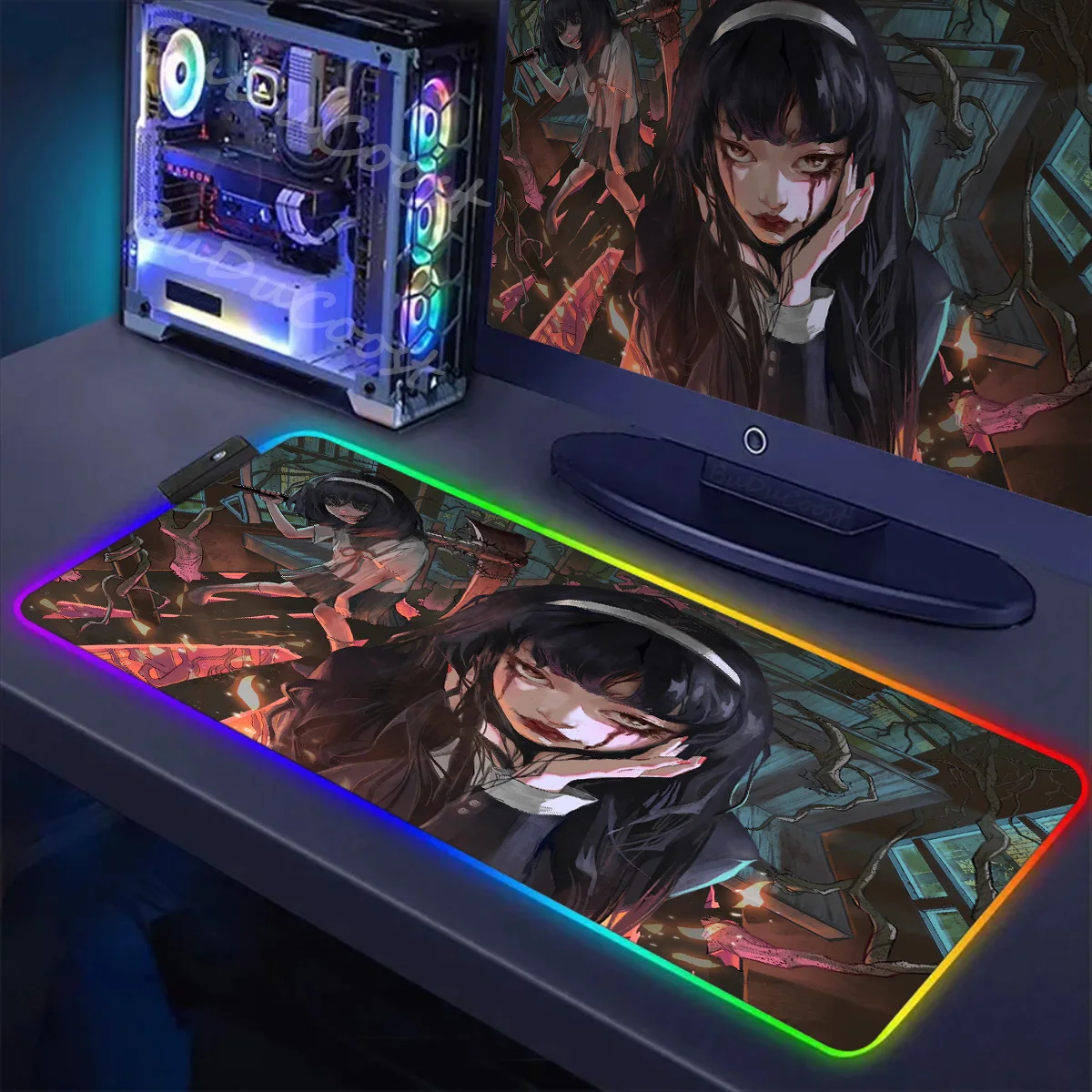 Rgb Mouse Pad Junji Ito Tomie Kawakami Anime Keyboard Mouse Deskmat Computer Accessories LED Backlight Game Mat Mause Office Pad