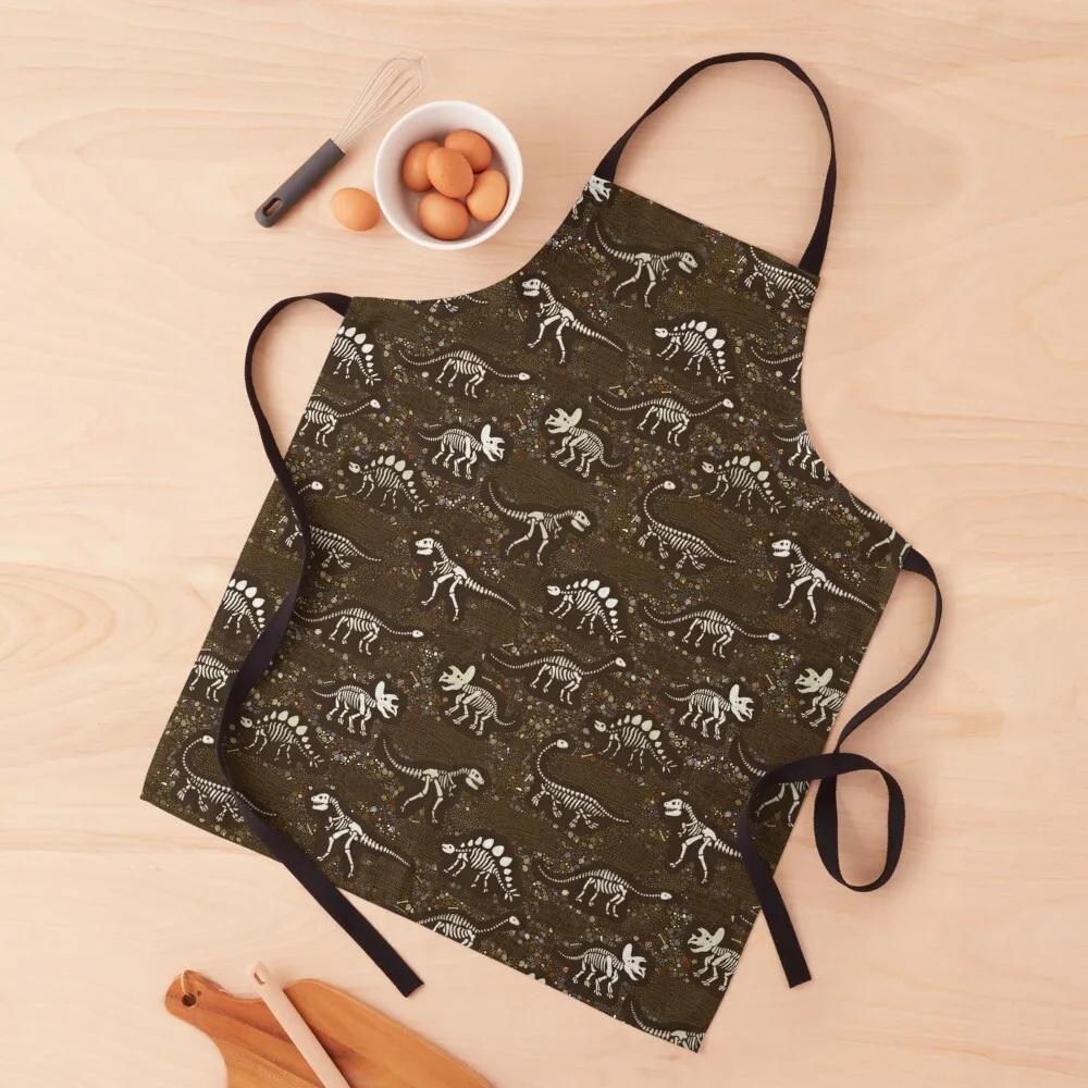 

Dinosaur Fossils - cream on brown - Fun graphic pattern by Cecca Designs Apron man chef uniform Apron