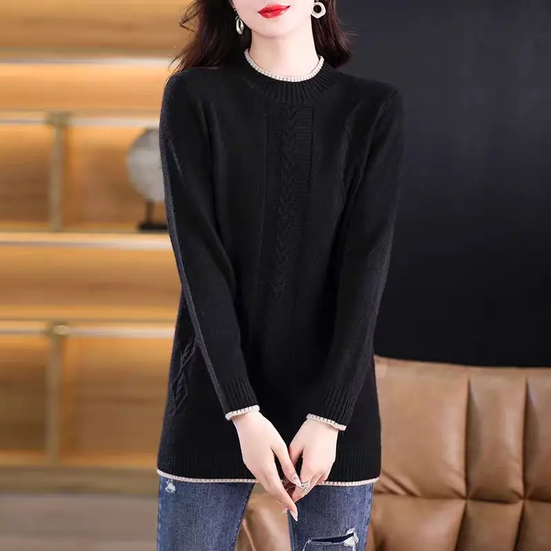 Mode Ronde Hals Gebreide Jumper Voor Vrouwen Herfst Winter Lange Mouw Trui Vrouwelijke Straat Warme Dame Trui Dieptepunt Top