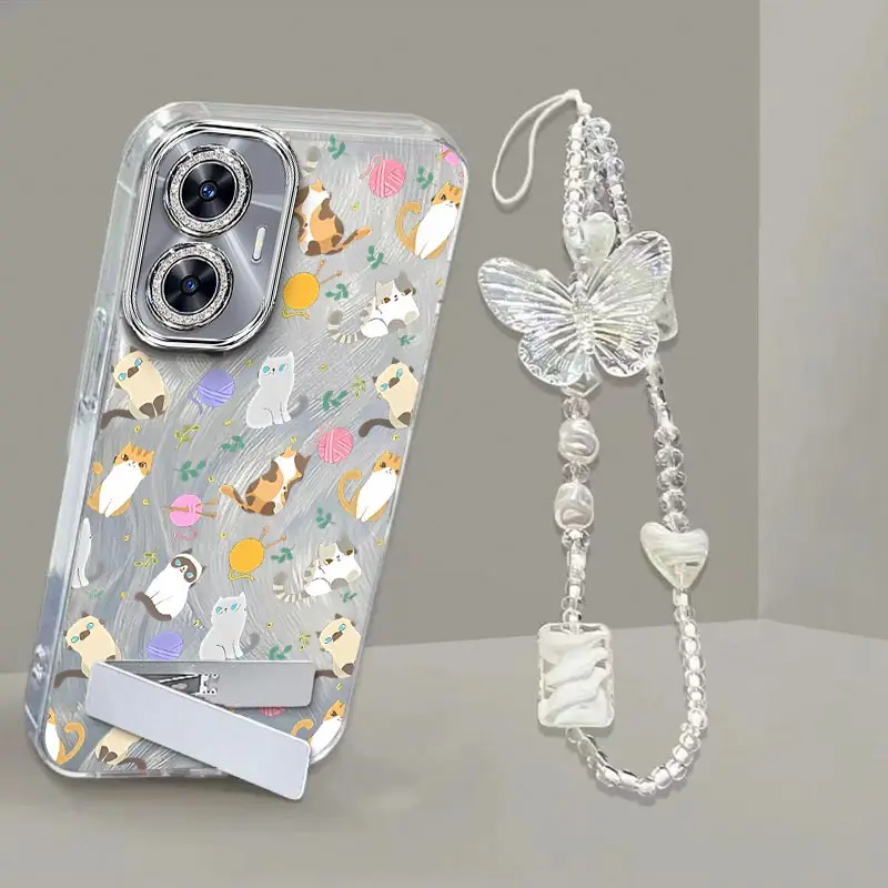 

C55 Colorful Cat Bracelet Holder Phone Case For Realme C55 C53 C33 C31 C21Y C20A C51 C30S C2 C20 C15 C35 C25 C30 C25Y Cover