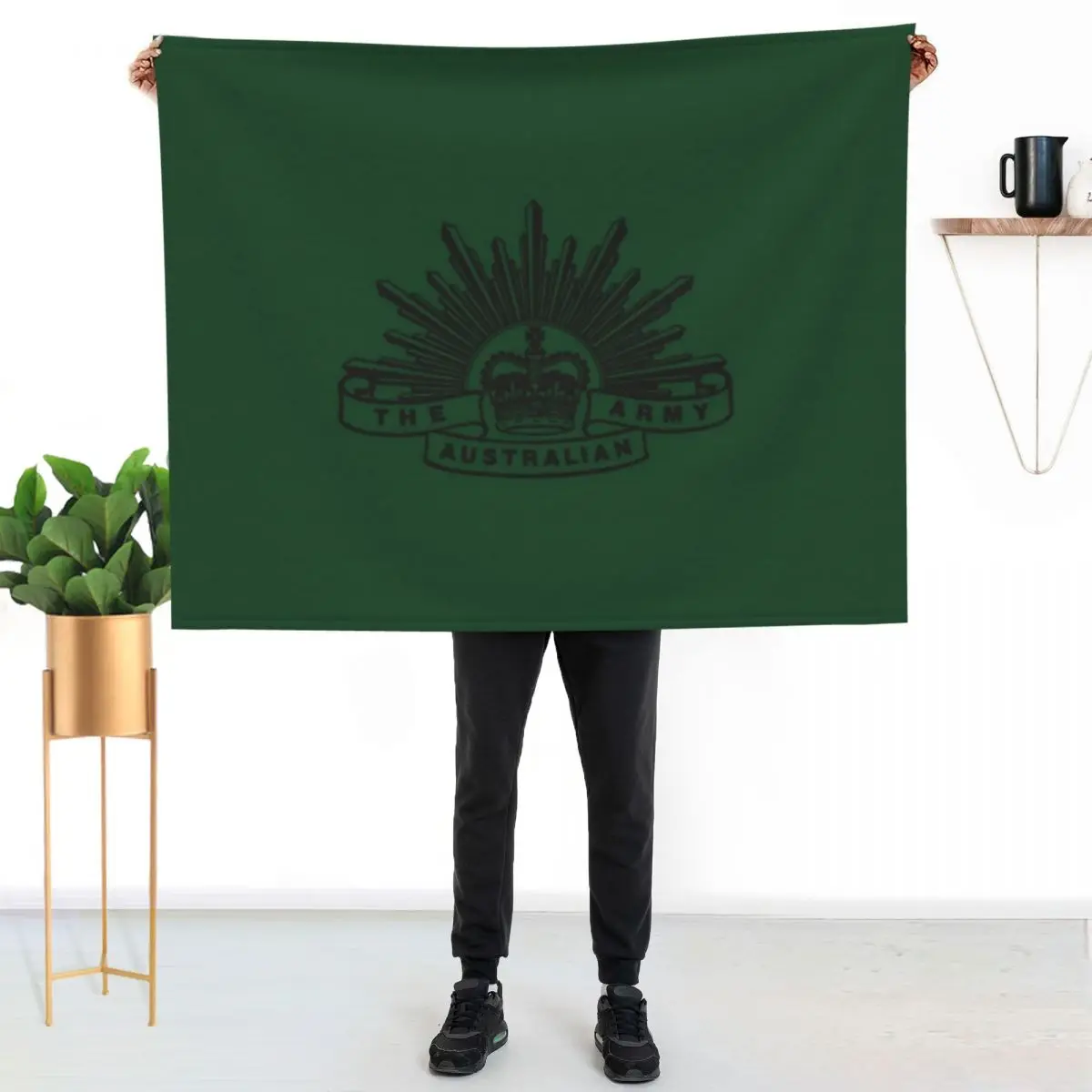 Australian Army Rising Sun Black & White Throw Blanket Flannel Fabric Hairys Luxury St Hairy Vintage Blankets