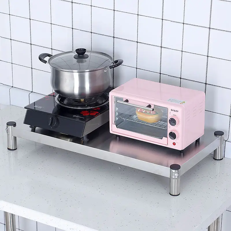stainless-steel-kitchen-storage-rack-stand-heightened-support-short-shelf-stove-cover-plate-adjustable-leveler-wheels-included