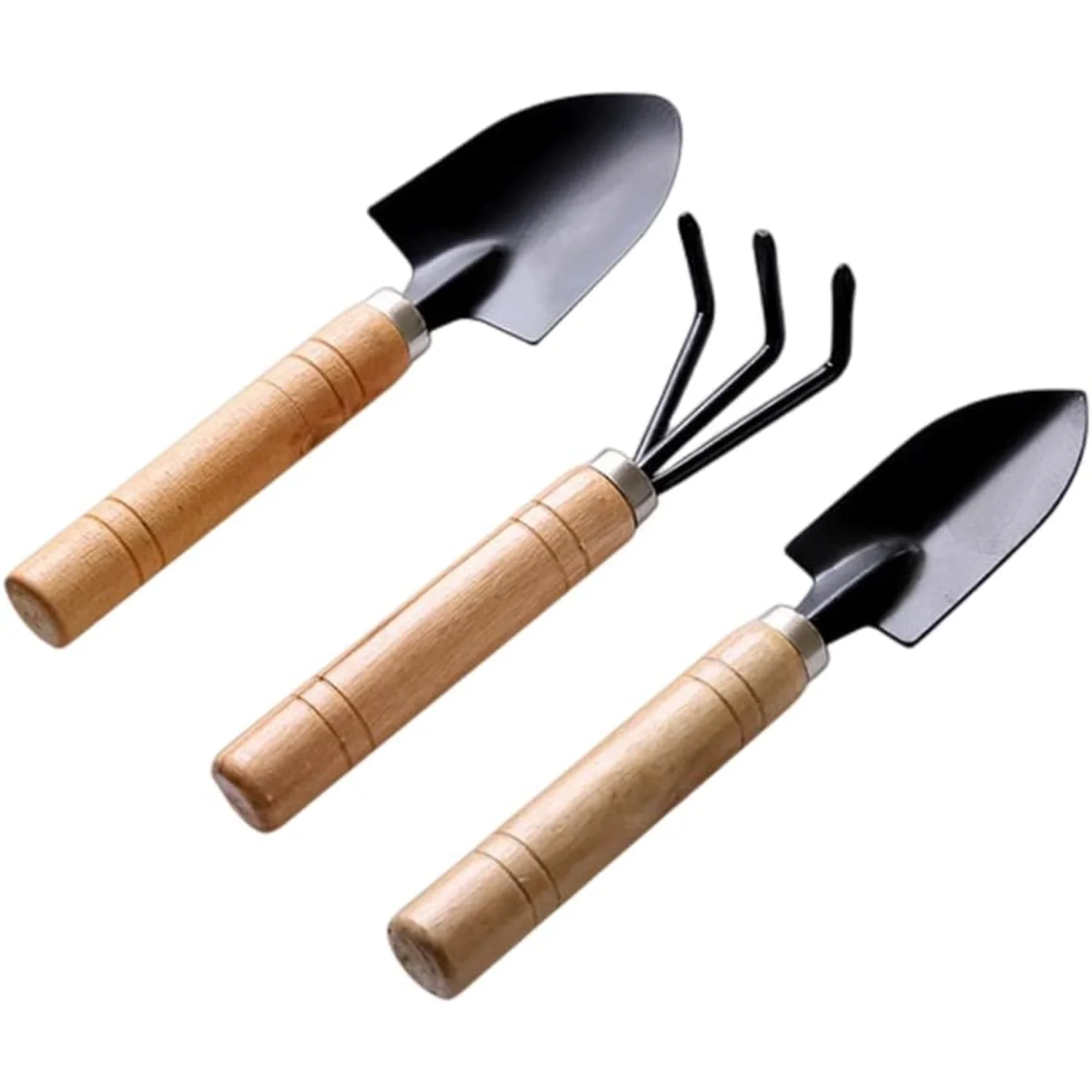 Three-piece Gardening Tools Set Wooden Handle Shovel Rake Large Garden Tools