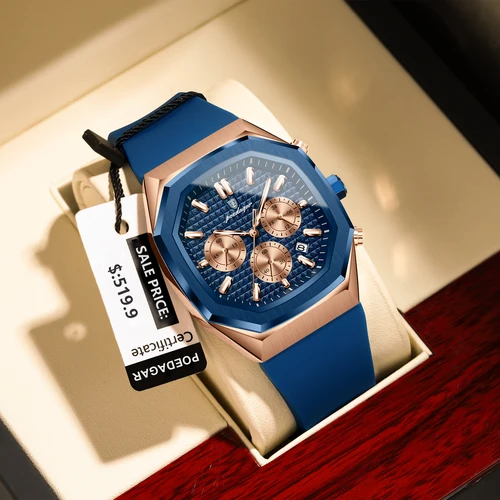 Imagen 2 del producto Reloj de pulsera POEDAGAR de cuarzo de negocios para hombre, cronógrafo con fecha, correa de silicona, reloj para hombre, relojes luminosos militares resistentes al agua para hombre