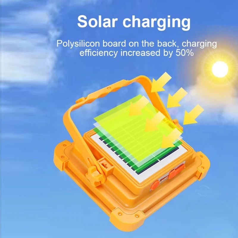 New Rechargeable Solar Flood Light Outdoor Portable LED Reflector Spotlight Rechargeable Projector Floodlight Construction Lamp