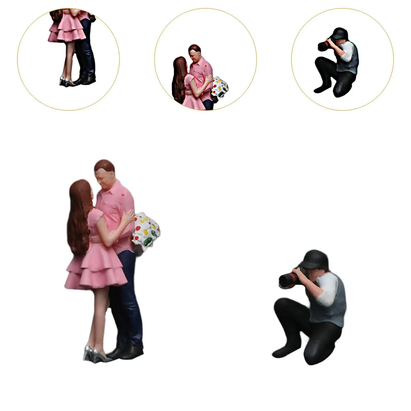 1/64 Schaal Mensen Beeldje Set Paar Fotograaf Figuren Diorama Beeldjes voor Fotografie Props