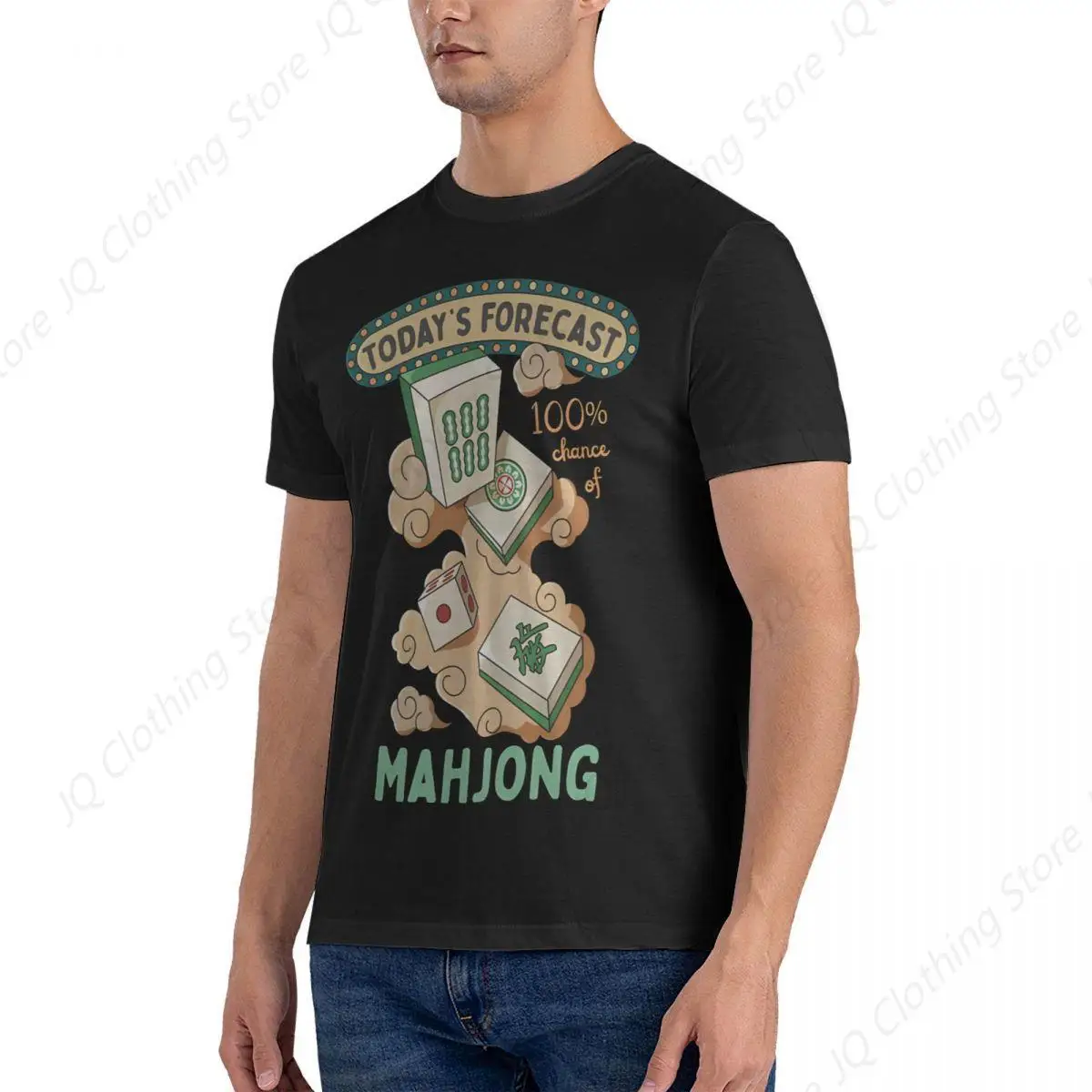 Mahjong Tiles And Clouds Cartoon Men's T Shirts Mahjong Funny Tees Short Sleeve O Neck T-Shirts Pure Cotton Gift Idea Clothing