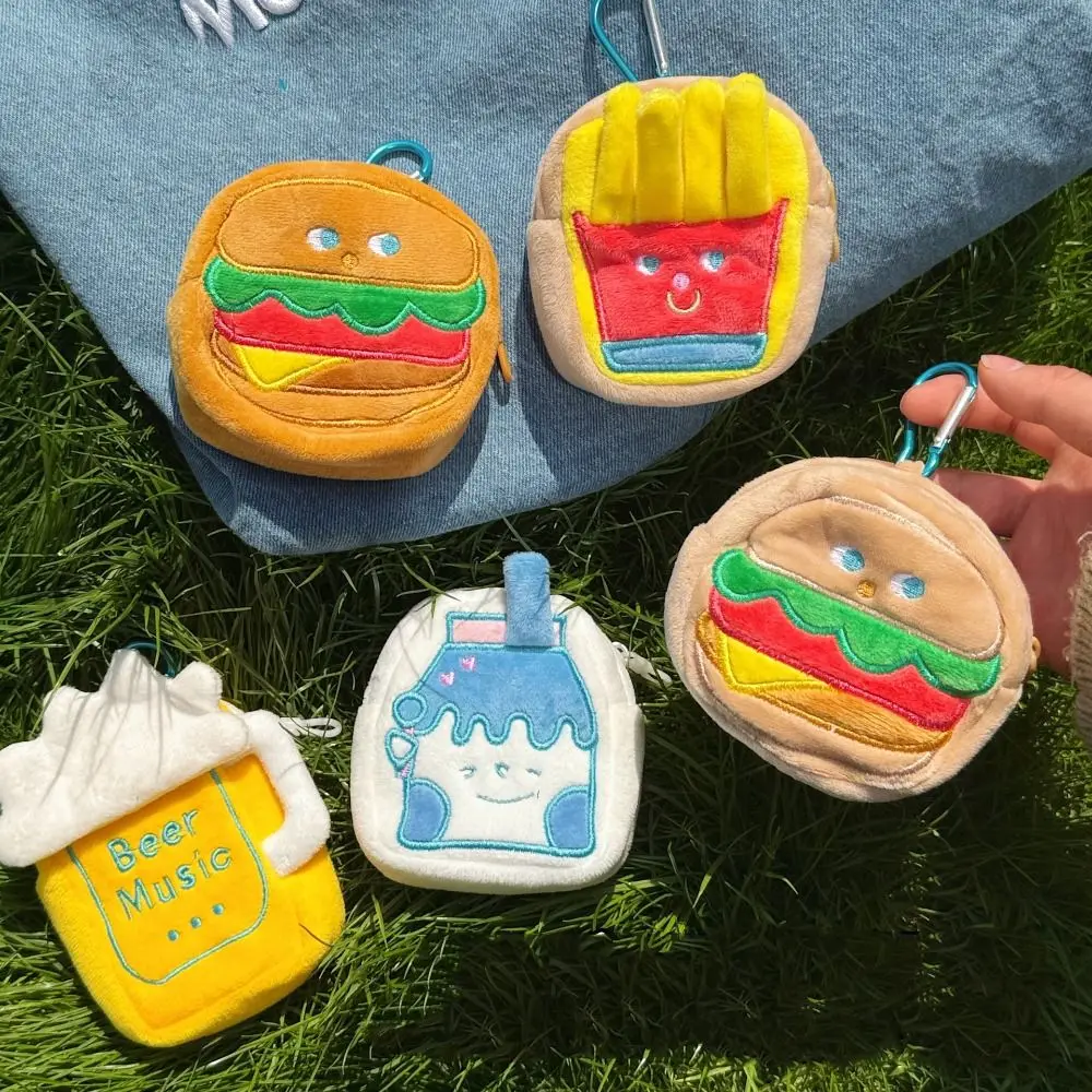 

Funny Round Plush Coin Purse Burger French Fries Earphone Bag Small Wallet Korean Style Bag Pendant Girl