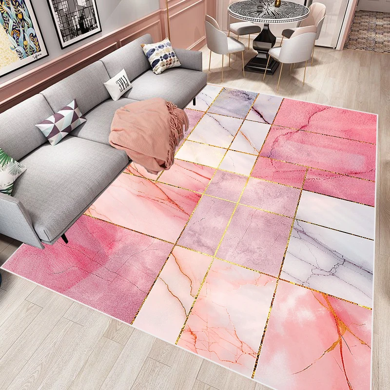 Light Luxury Marble Carpets Living Room Decoration Pink Carpet Modern Home Sofa Floor Mat Bedroom Bedside Soft Large Rug Tapete