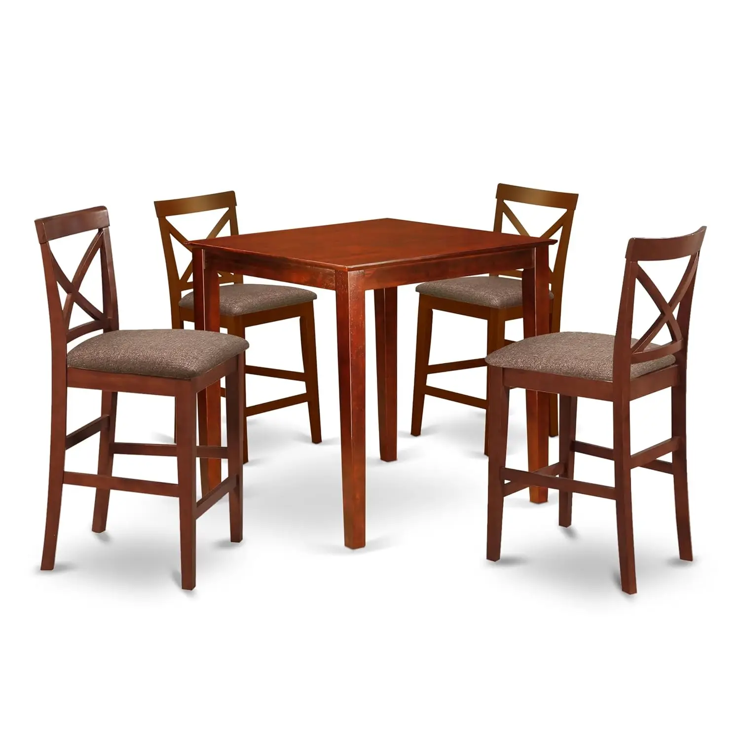 5 Piece Counter Height Pub Set Square Dining Table & 4 Linen Fabric Chairs 36x36 Inch Brown, Customized