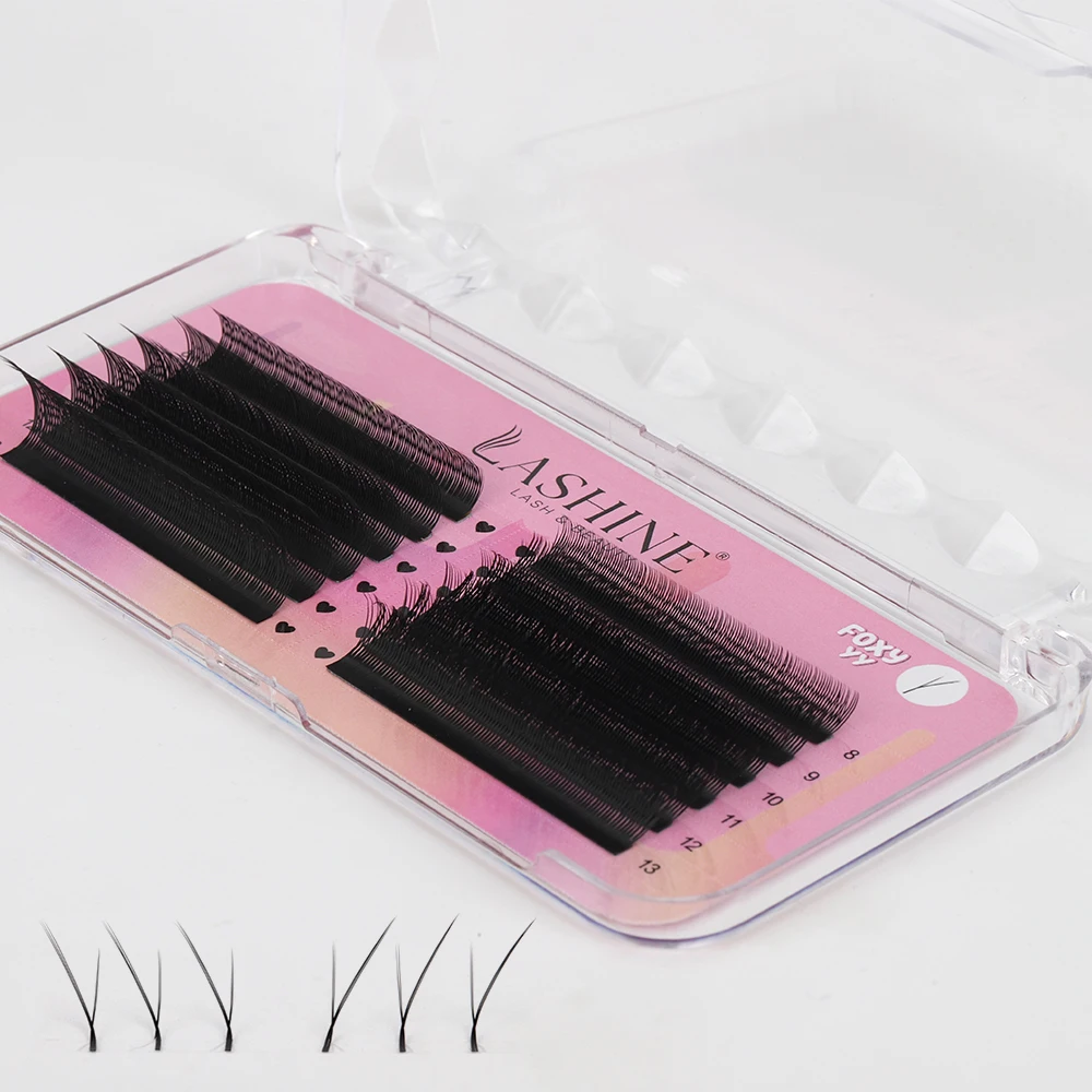 Lashine 3 Case Fox YY Wimpern-Cilia, brasilianisches Volumen, weich, 0,07 mm, fliegende YY-Wimpern links und rechts, YY Fox-Wimpernverlängerung