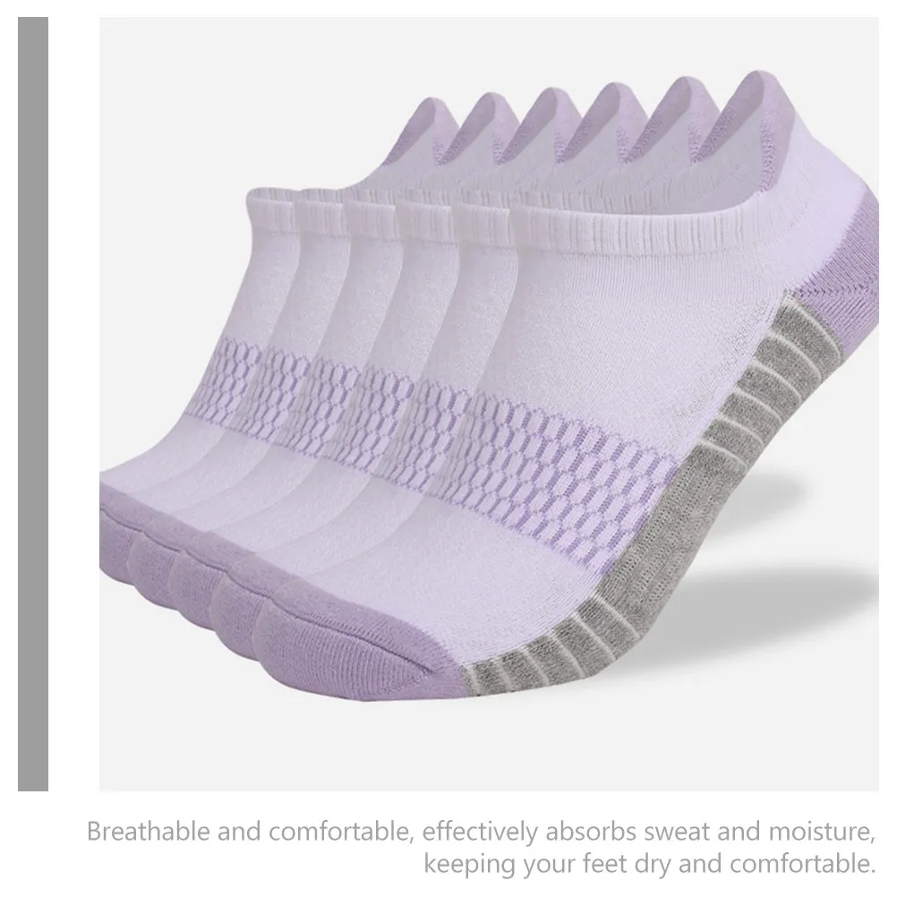 

6 пар хлопковых носков для бега с утолщенной амортизирующей подошвой, противоскользящие короткие носки для мужчин и женщин, спортивная обувь