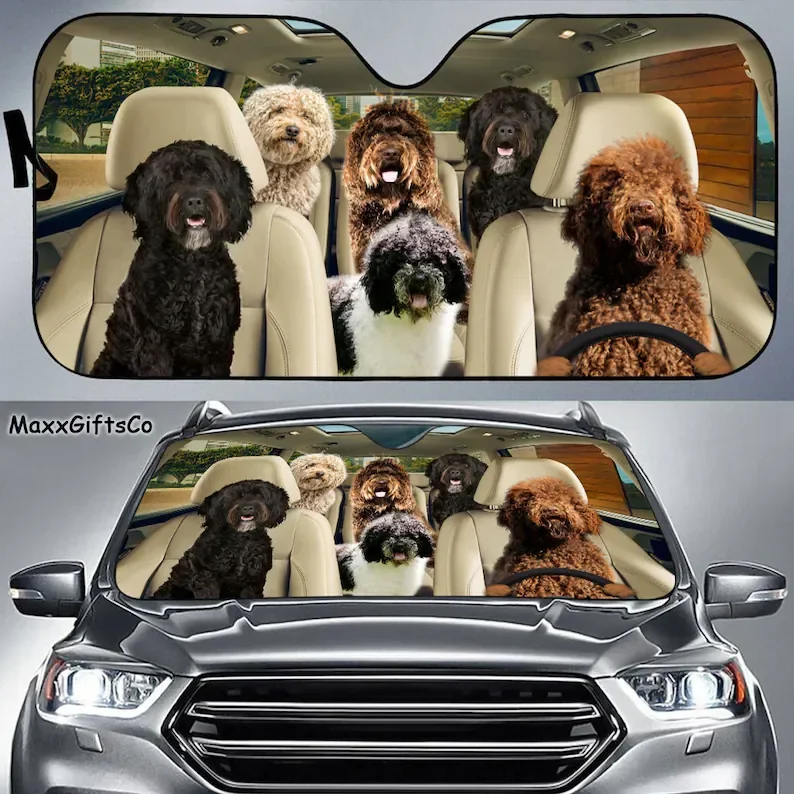 Barbet Car Sun Shade, Dogs Windshield, Dogs Family Sunshade, Dog Car Accessories, Car Decoration, Gift For Dad, Mom