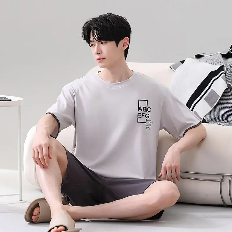 

Новинка 2025, мягкая ночная рубашка из модала для мужчин, топ для сна с короткими рукавами, шорты, ночная рубашка для маленьких мальчиков, большой размер L-5XL, пижамы Hombre