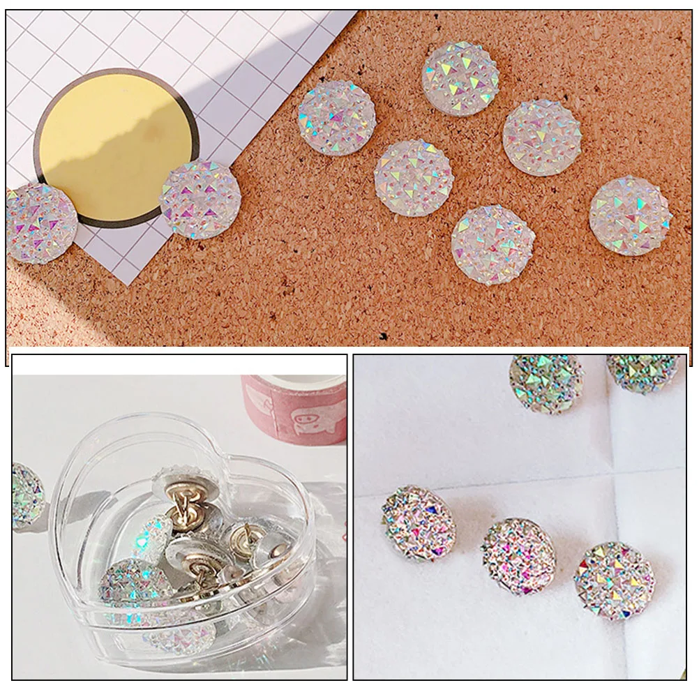 

10pcs Rhinestone Thumbtack Small Push Pins Decorative Crystal Transparent Compact Desk Accessories Thumb Tacks Daily Use Office