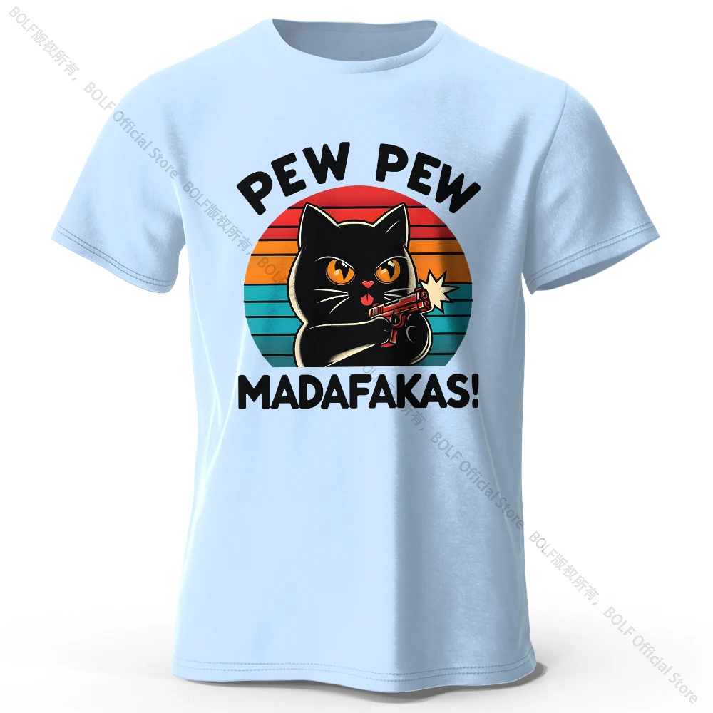 Niedliches handgezeichnetes Katzen-Doodle-Print-T-Shirt aus 100 % Baumwolle, ultraweiches Rundhals-Kurzarm-T-Shirt für Männer und Frauen