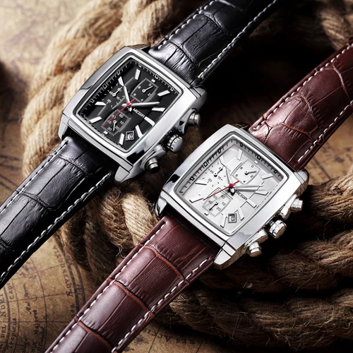 Imagen 2 del producto Reloj MEGIR de cuarzo con cronógrafo informal a la moda para hombre, reloj de pulsera deportivo militar de marca superior, relojes rectangulares de cuero para hombre 2028