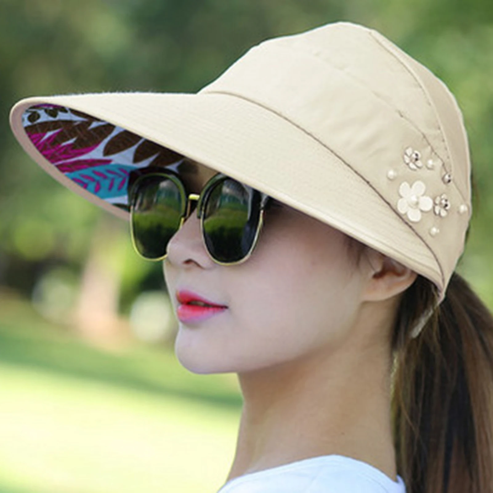 Sun Hats for Women Wide Brim Packable Ponytail Summer Beach Hat For Beach Vacation Headwear