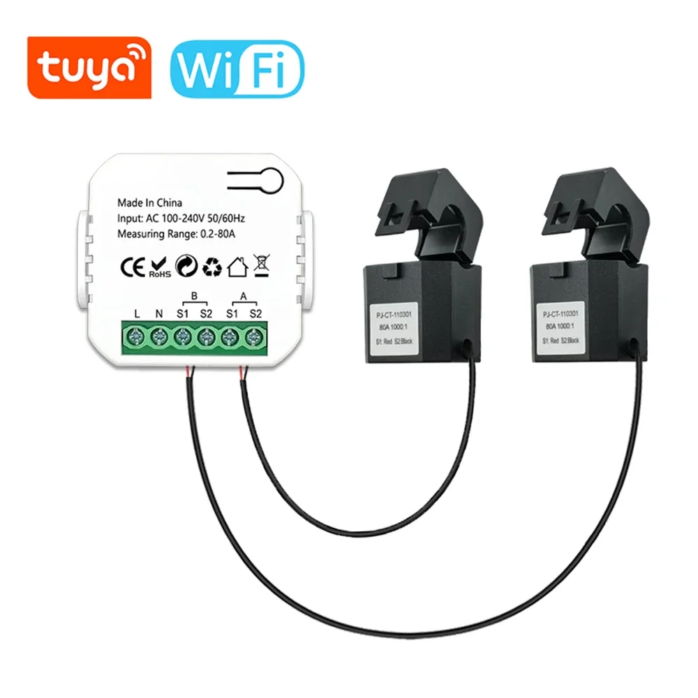 Tuya WiFi Smart Energy Meter with CT APP Control Solar PV System Power Production Consumption Bidirectional Monitoring Meter