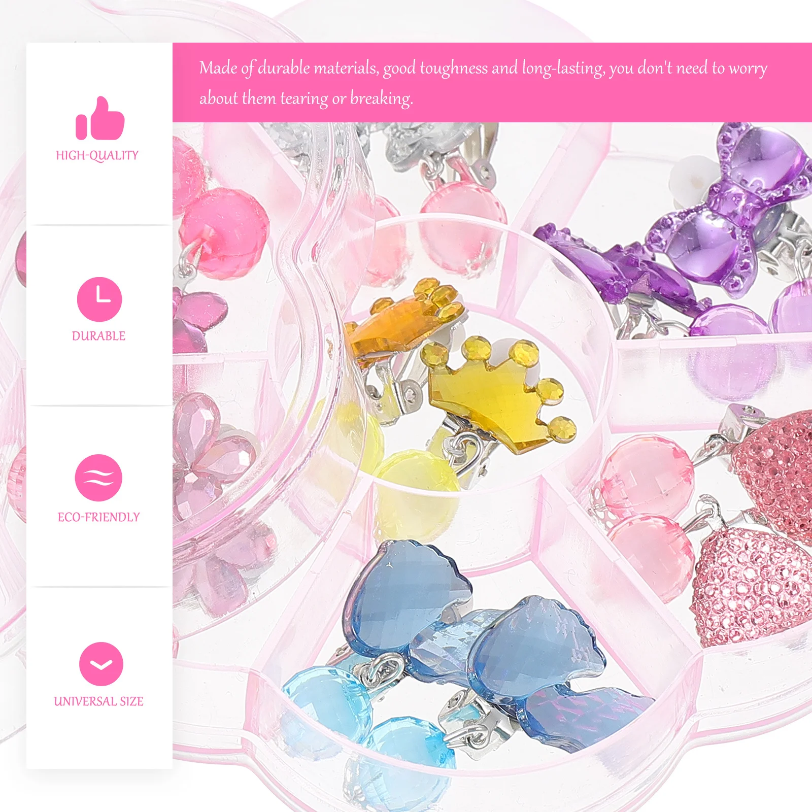 

7Pairs Kids Clip-on Earrings Tassel Ear Clips Non Piercing Girl Earring Ornaments for Daily Use Party Performance Storage Box