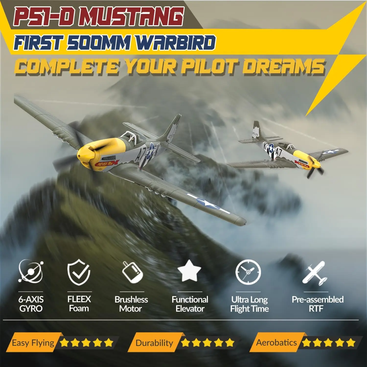 Brushless 4 Channel RC Plane, Ready to Fly Aerobatic Aircraft, Easy Control for Beginners, P51 Mustang RC Airplane for Adults Gr