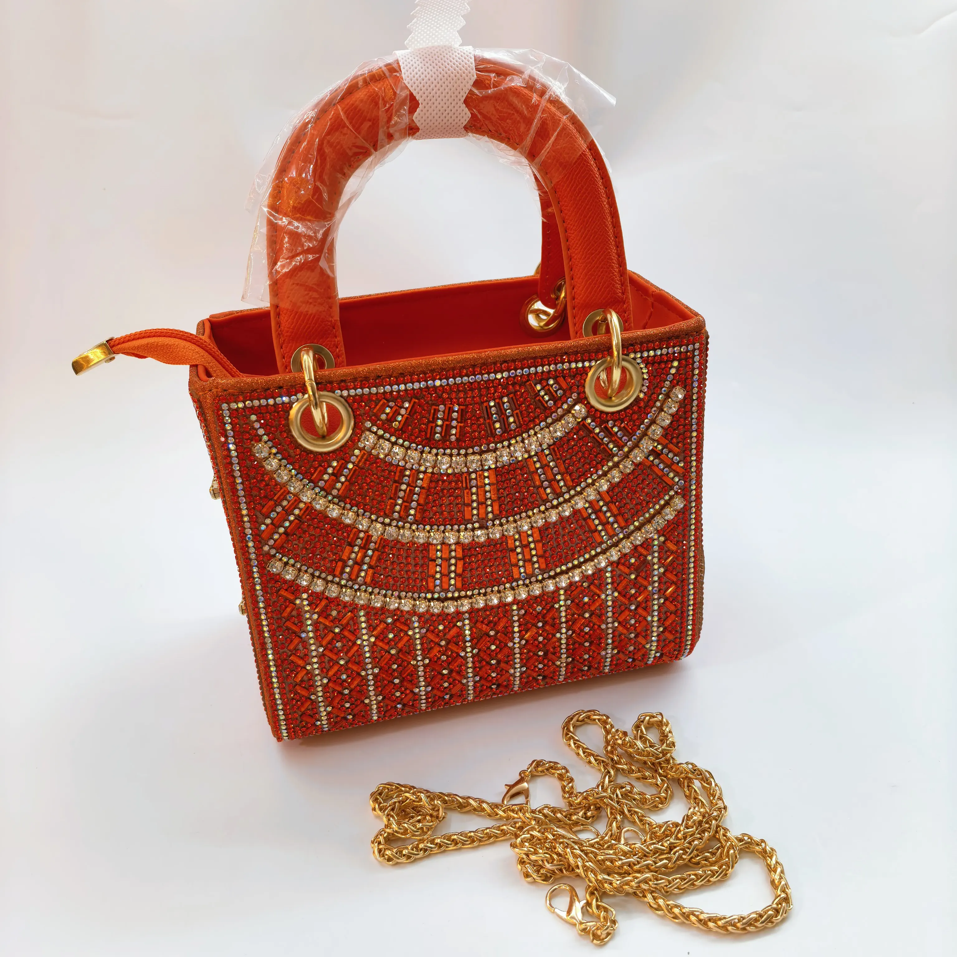 

2026 Orange Luxurious Design Women's Rhinestone Square Handbag Sparkling Diamond Evening Clutch Bag for Wedding Party F6-520-3