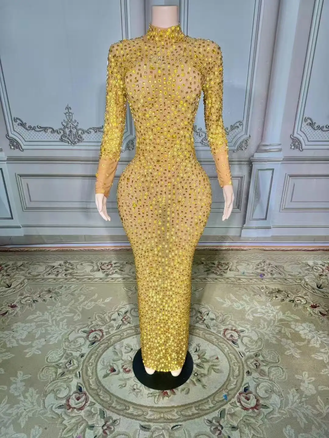 

ZD Women Elegant Evening Gown Shining Rhinestones Sexy Off-shoulder Dress Birthday Cocktail Party Red carpet Stage Dress