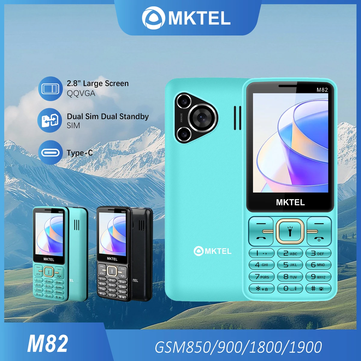 MKTEL M82 Unlocked Feature Phone 2.8 Inch Dual SIM 1800mAh Bluetooth FM Radio Loud Speaker Cheap Basic Mobile Phone