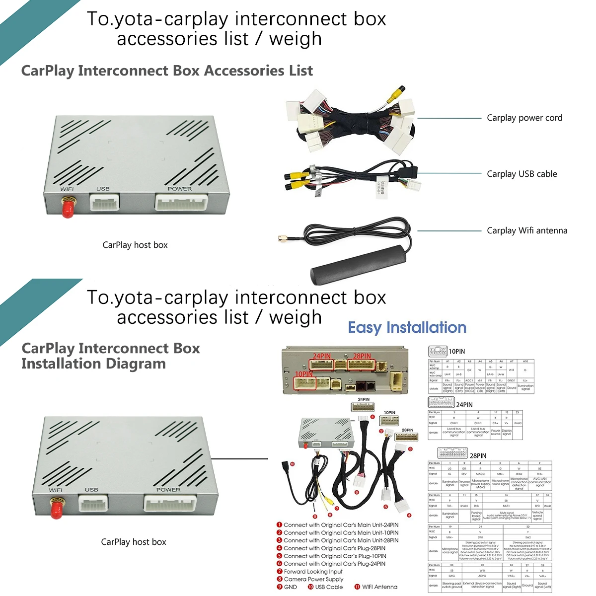 NEW Wireless Carplay Android Auto For TOYOTA CHR Corolla Camry Auris prius RAV4 Avensis Highlander Touch2 Entune 2.0 Car decoder