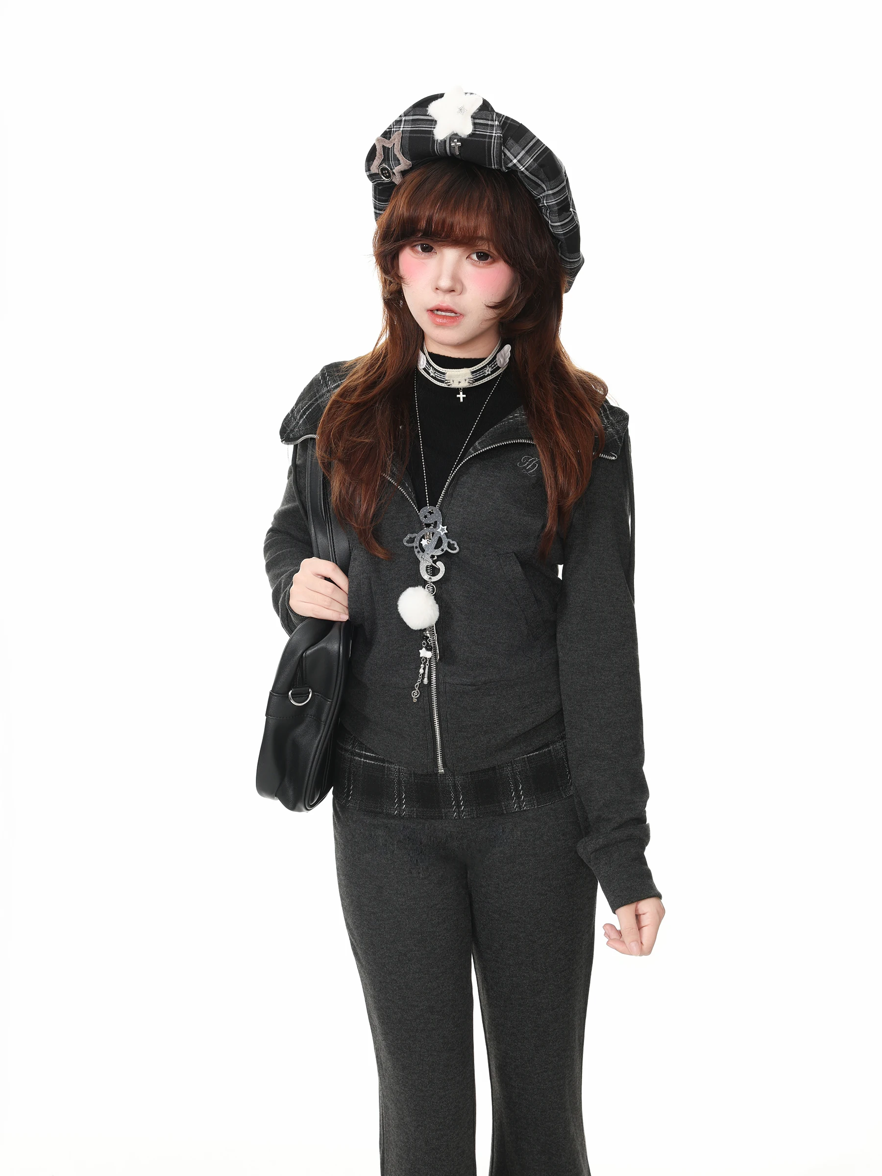 Blue Ghost Park Languid Park Women's Autumn Fashion Set with Hoodie Slim Fit Jacket And Flared Pants Two Piece Ensemble