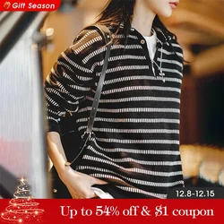 Maden Arrow Feature Knitted Striped Polo for Women Soft and Comfortable Sweater Autumn and Winter Unisex Thick Pullover