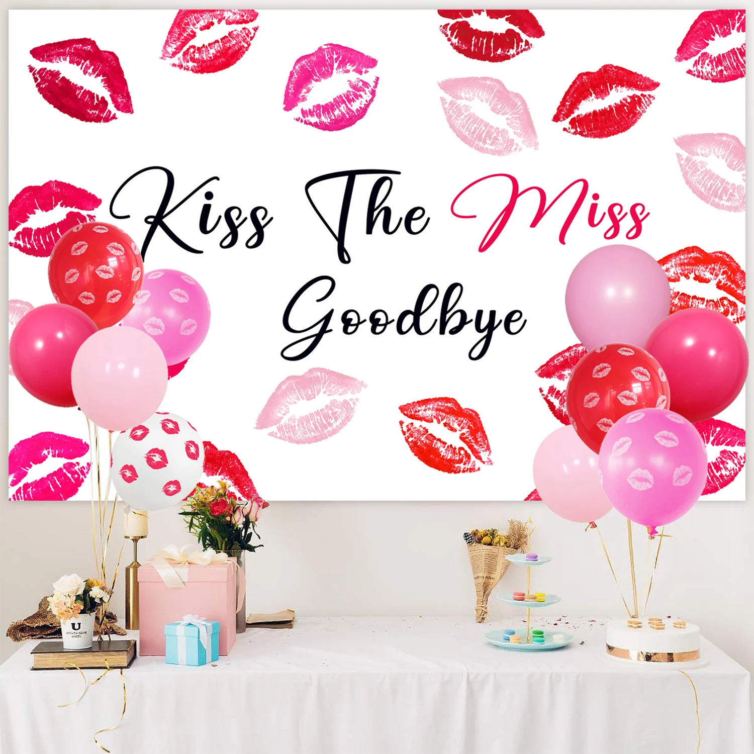 Bachelorette Party Balloon Garland Decoration Kiss The Miss Goodbye Backdrop Red Lips Balloons for Bridal Shower Party Suppiles