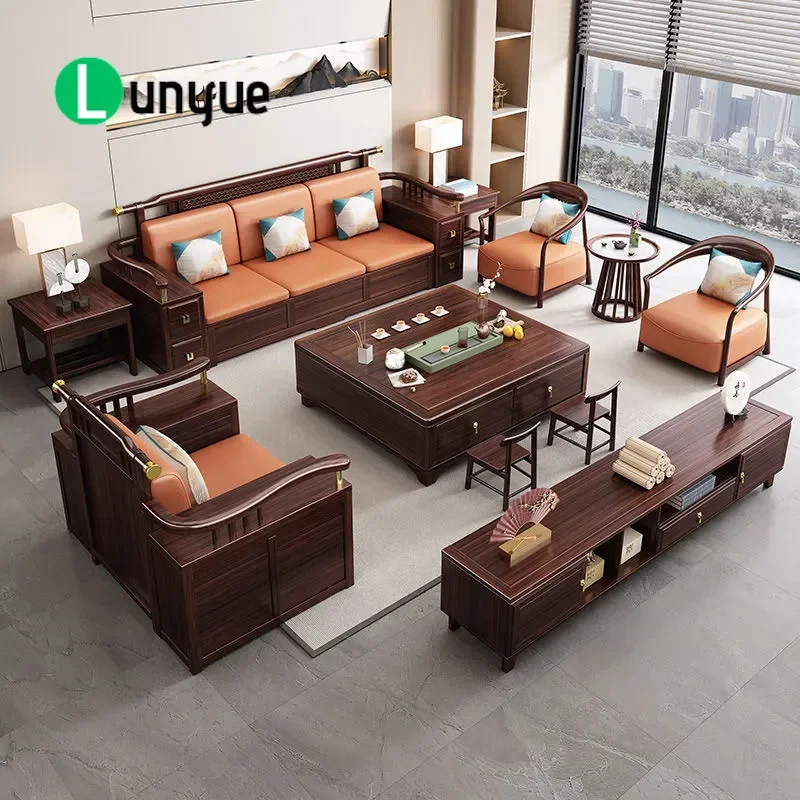 New Chinese Style Ebony Living Room Sofa Set Modern Simple Dual Purpose for Winter and Summer Large Small Apartment Home