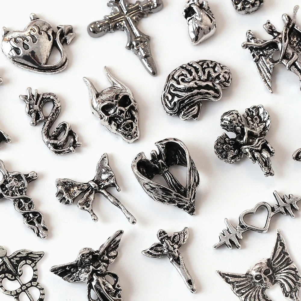 50pcs Mixed Vintage Baroque Nail Art Charm 3D Punk Dark Angel Devil Cross Jesus Nail Decoration DIY Luxury Nail Accessories