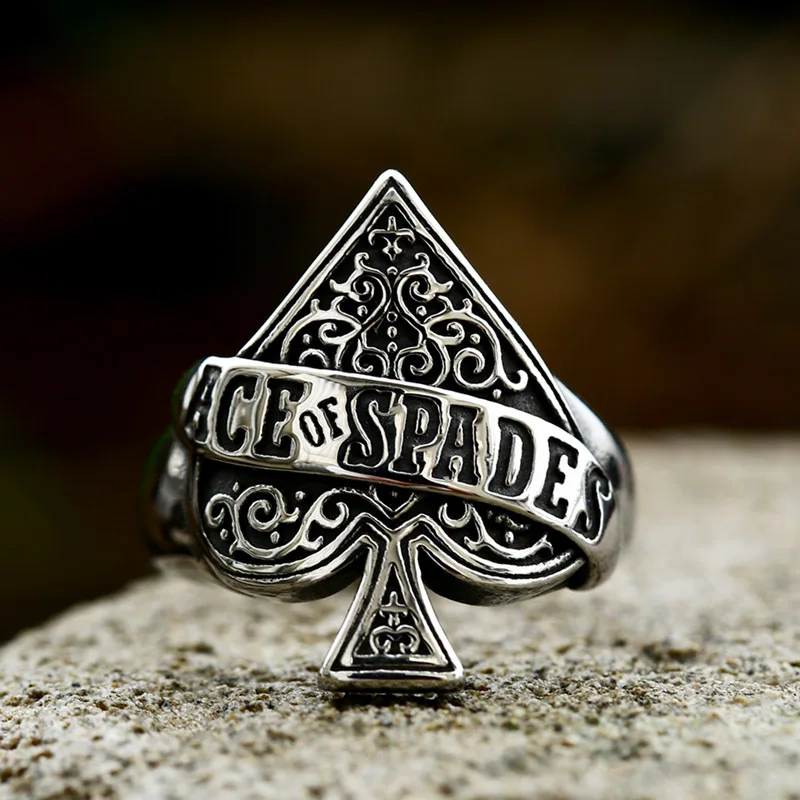 

Punk Stainless Steel Lucky Black Spade A Playing Card Ring Man's Fashion Vintage Letter A Finger Rings Creative Jewelry Gifts